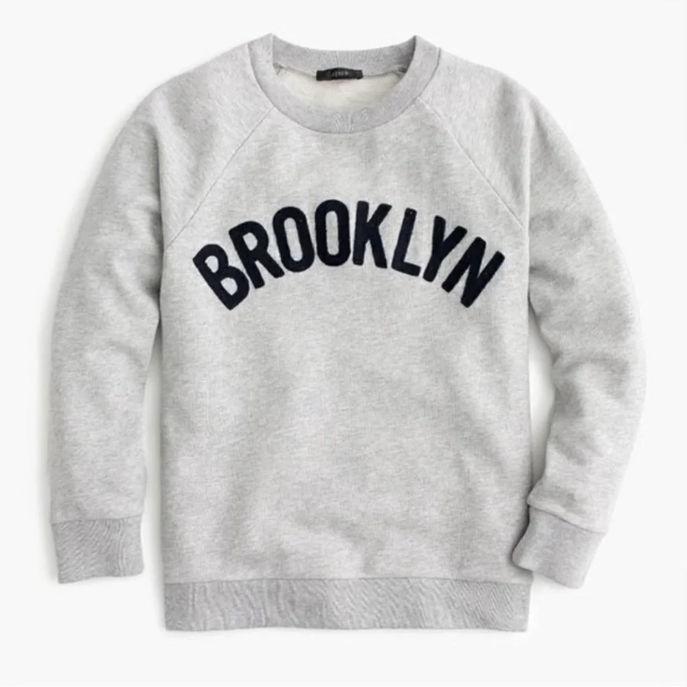 J.Crew cotton terry gray raglan chain stitch embroider Brooklyn Sweatshirt XS
